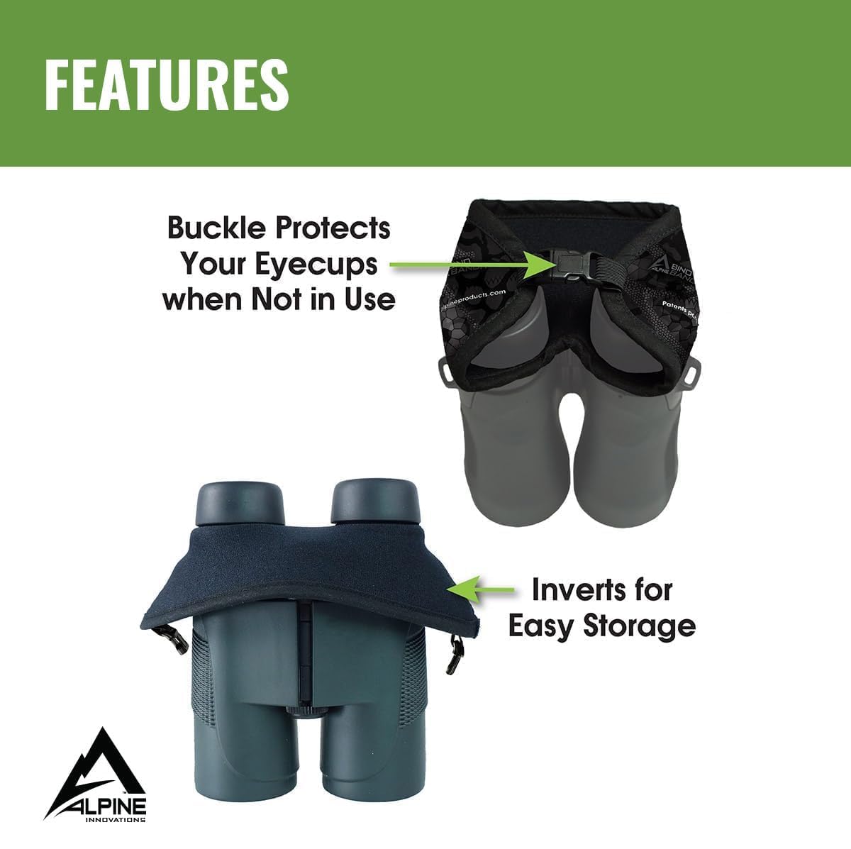 Bino Bandit - Water-Resistant Binocular Eyeshields to Block Glare and Reduce Eye-Strain- Alpine Mountain Camo