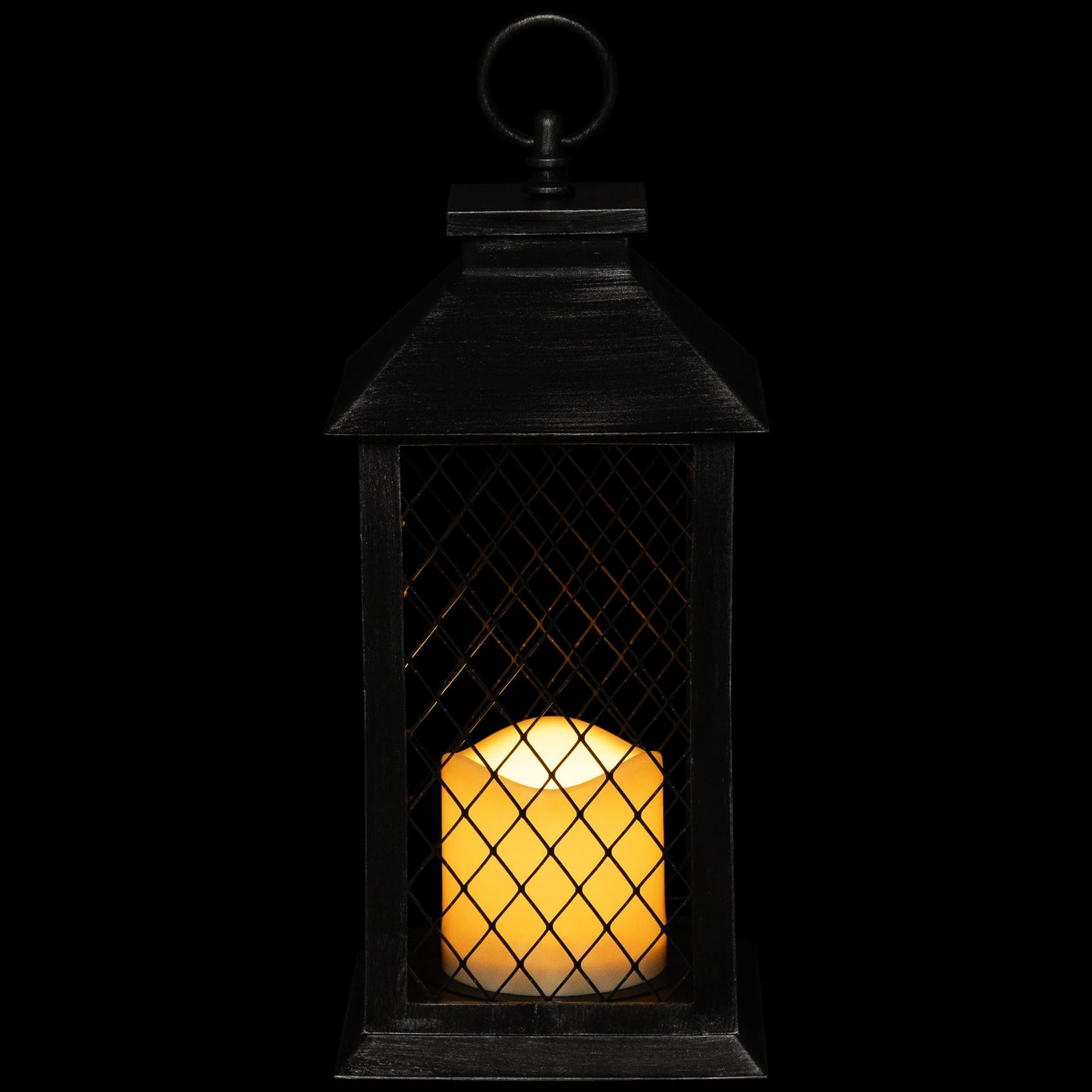 Northlight Flameless LED Brushed Mesh Candle Lantern - 11" - Black