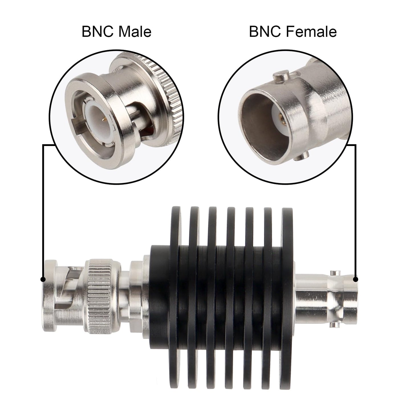 XRDS -RF BNC Male to BNC Female Coaxial RF Attenuator 10W 5dB, 50 Ohm Attenuator, 10W BNC Male to Female Connector, High-Power RF Coaxial Attenuator