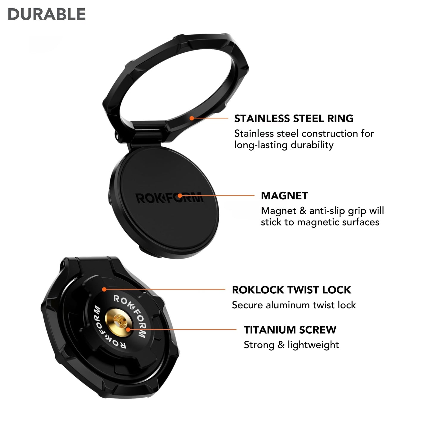 Rokform - Magnetic Sport Ring Grip and Stand, Version 2, Metal Cell Phone Holder, Specially Designed for Rokform iPhone, Samsung, & Pixel ROKLOCK