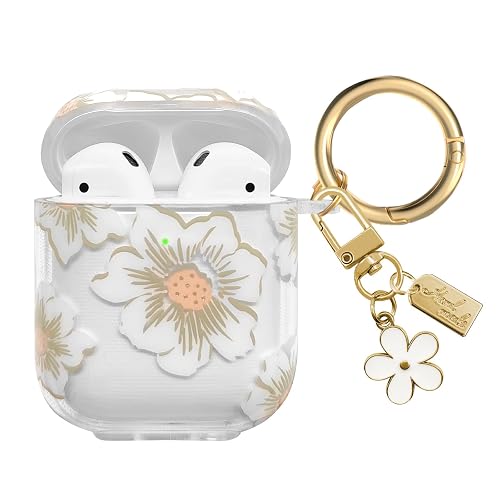 AIIEKZ Compatible with AirPods Case Cover, Soft TPU Case with Cute Flower Pattern for AirPods 2&1 Generation Case with Flower Keychain and Carabiner