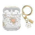 AIIEKZ Compatible with AirPods Case Cover, Soft TPU Case with Cute Flower Pattern for AirPods 2&1 Generation Case with Flower Keychain and Carabiner