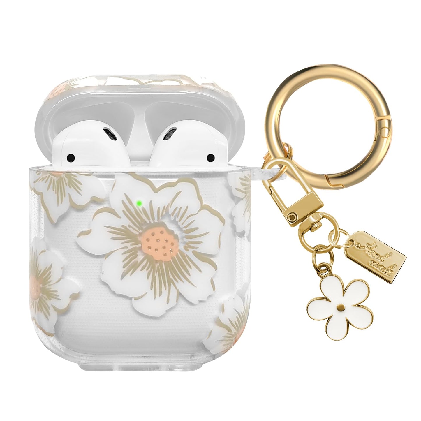 AIIEKZ Compatible with AirPods Case Cover, Soft TPU Case with Cute Flower Pattern for AirPods 2&1 Generation Case with Flower Keychain and Carabiner
