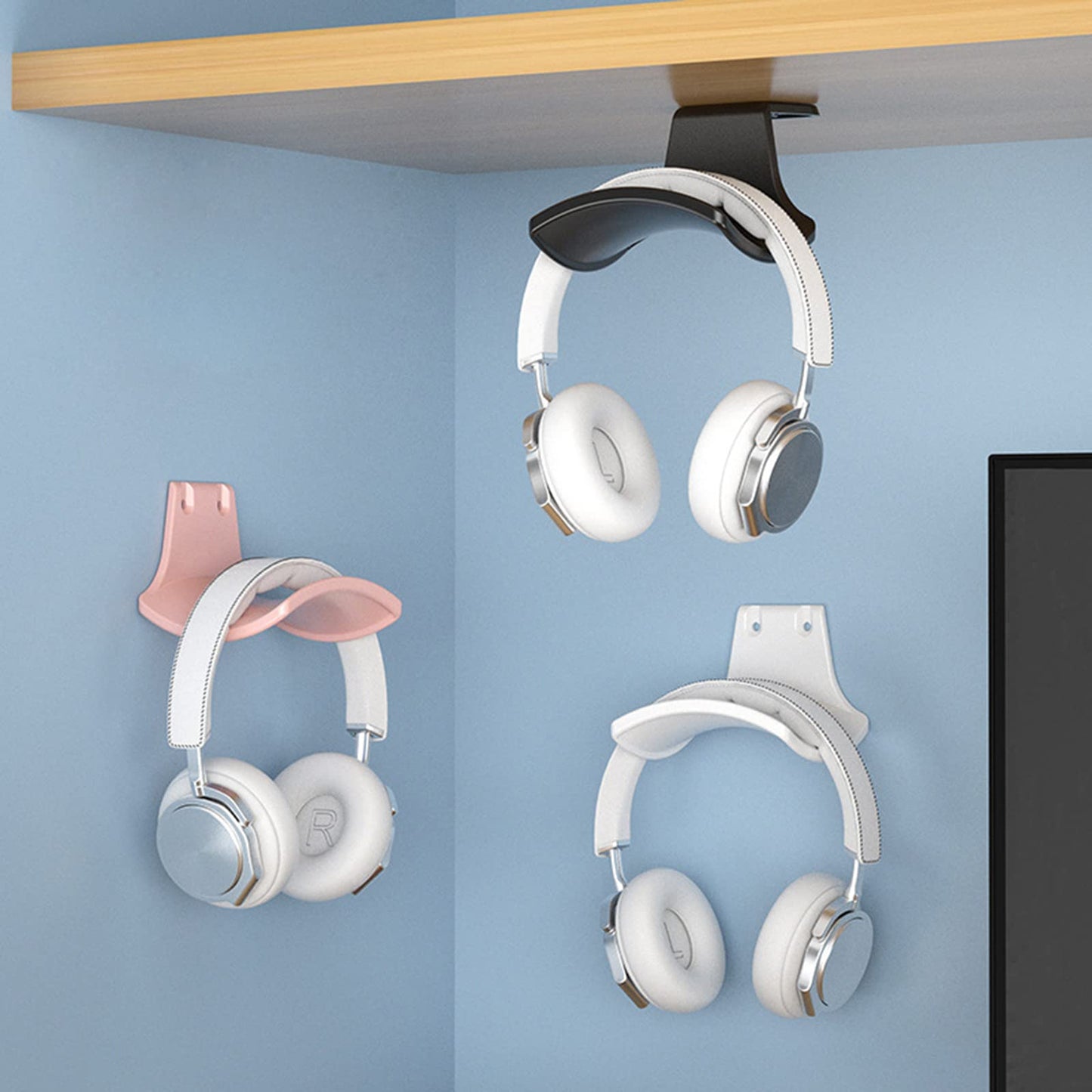 SIROLISA 2-Pack Headphone Stand Hanger Wall Hooks, Save Space Headset Stand Holder for Universal Gaming Headset Airpods Max Sony Bose Beats, Strong
