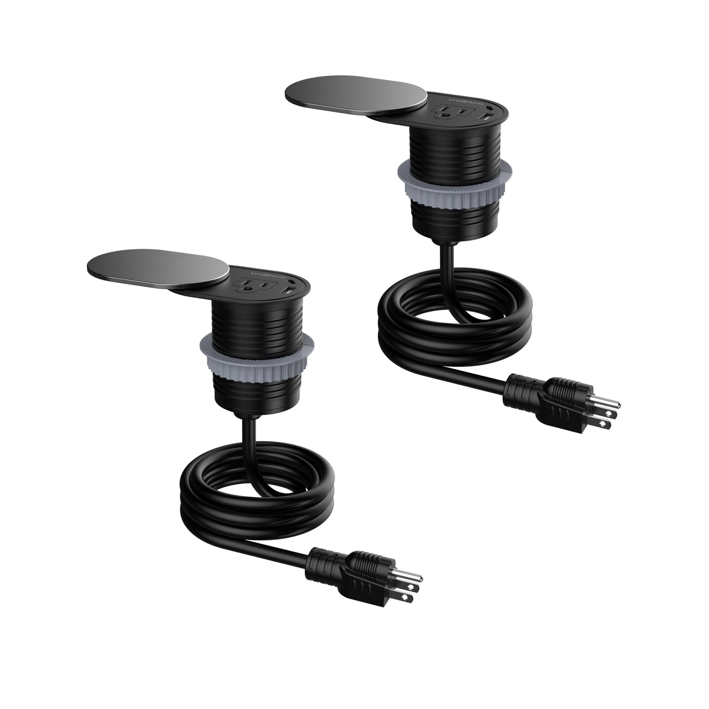 Link2Home 2 Pack Space Saver Grommet Socket 1-Power-Outlet USB A/C Port 3.1 Amp Splash Resistant in Stainless-Steel, Overload Protection