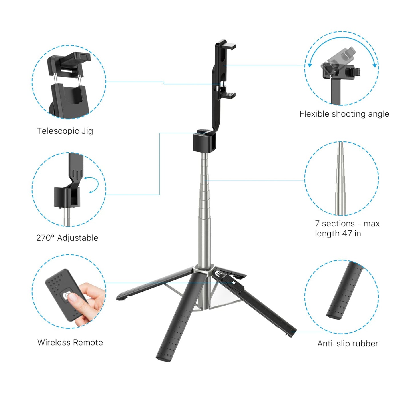 MYBAT PRO Selfie Stick Tripod with Remote, 4 in 1 Extendable Portable Bluetooth Selfie Stick & Phone Tripod Stand Compatible with Gopro