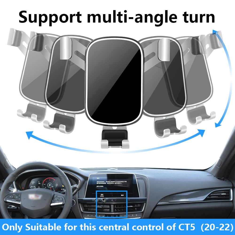 LUNQIN Car Phone Holder for Cadillac CT5 2020 2021 2022 2023 2024 2025 2026 and CT5-V 2020-2026 Auto Interior Accessories Cell Phones Mount Cellphone