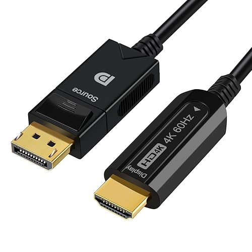 ConnBull DisplayPort to HDMI Active Cable 50FT, Uni-Directional DP to HDMI Fiber Optic Support 4K@60Hz/ 1080@120Hz, 18Gbps, HDR10, HDCP2.2