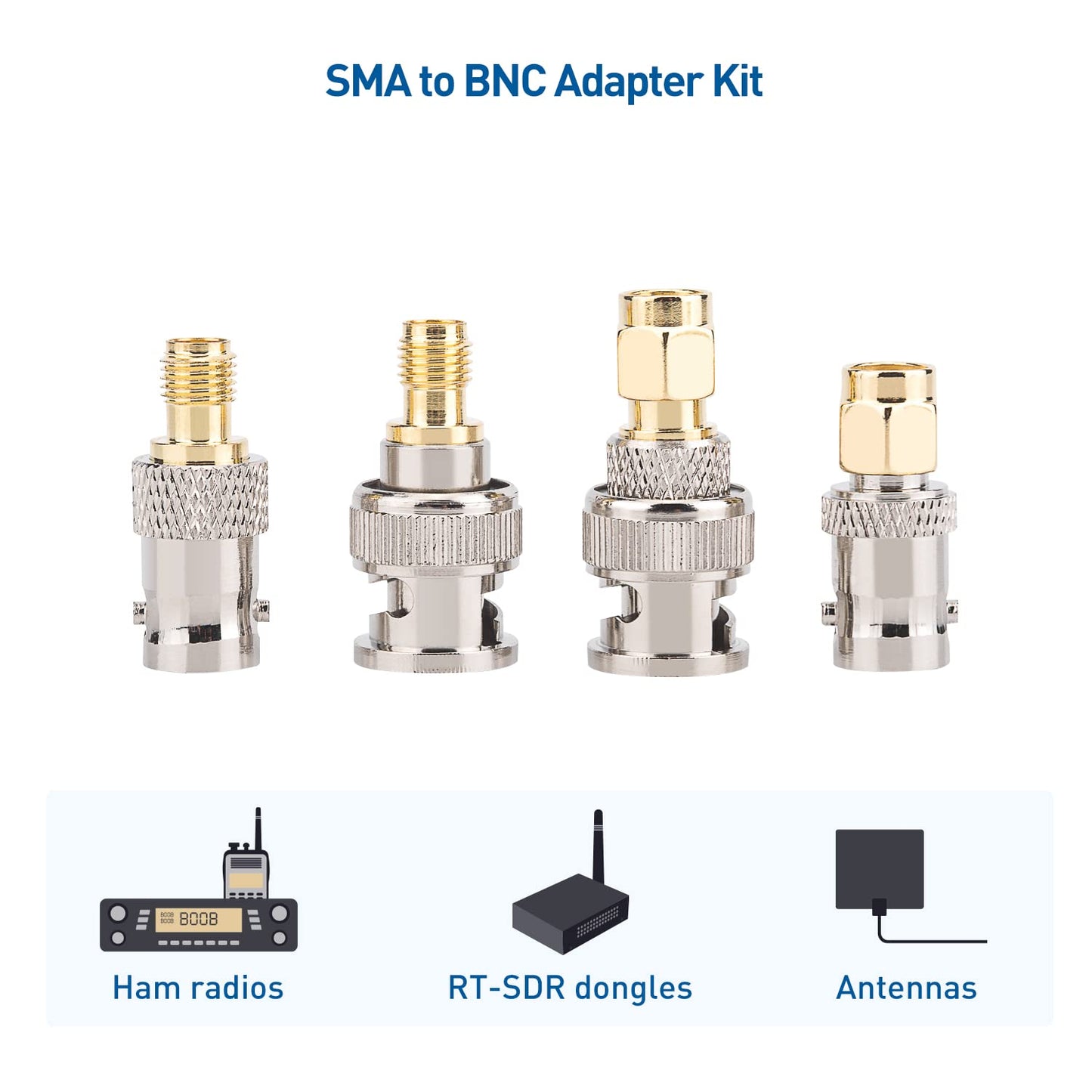 Cable Matters 4-Pack SMA to BNC Adapter Kit, SMA to BNC Gender Changer and Connector Adapter Kit