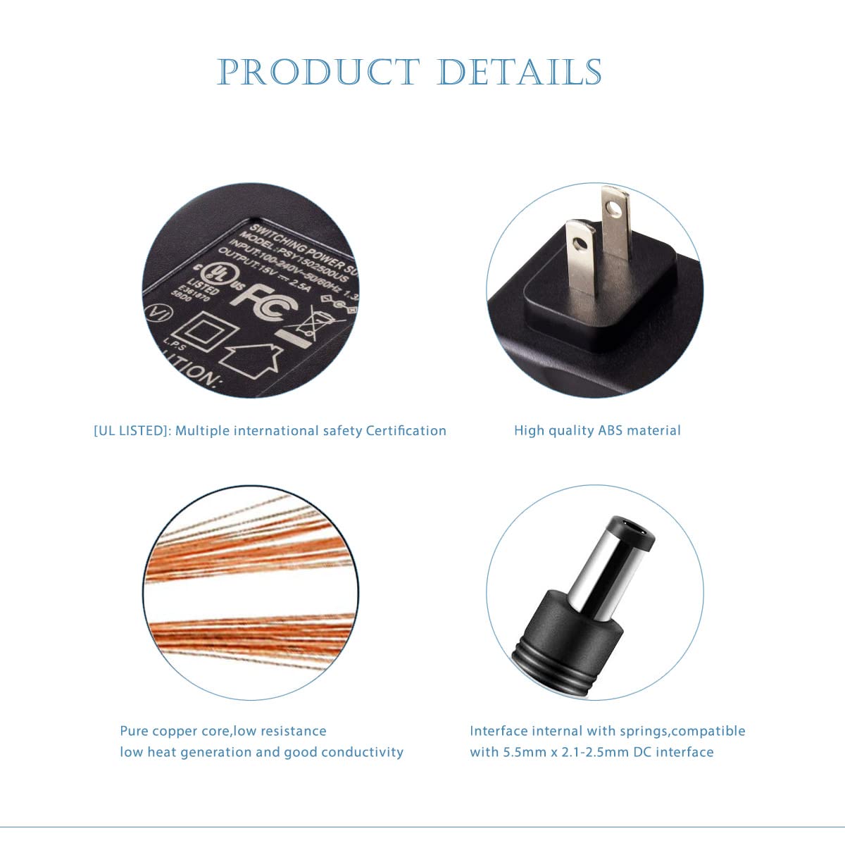 Portable Power Station Charger Adapter, FANLIDE 15V 2.5A Power Supply Adapter Charger Compatible with 150-200W Portable Power Station