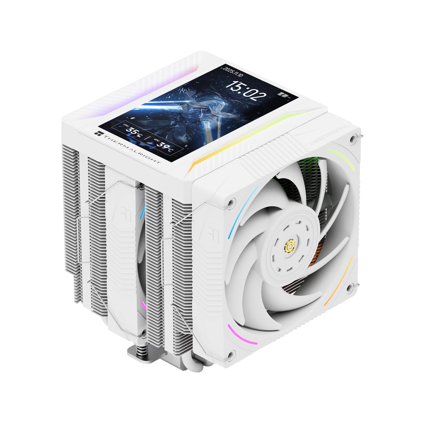 Thermalright Peerless Assassin 120 Vision MAX ARGB White CPU Air Cooler, Twin Tower Radiator 2150RPM,480x854 Resolving Power IPS Screen