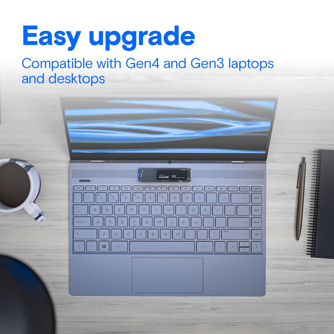 Crucial P310 1TB SSD, PCIe Gen4 NVMe M.2 2280, Up to 7,100MB/s, for Laptop, Desktop (PC), & Handheld Gaming Consoles, Includes Acronis Data Recovery Software, Solid State Drive - CT1000P310SSD801
