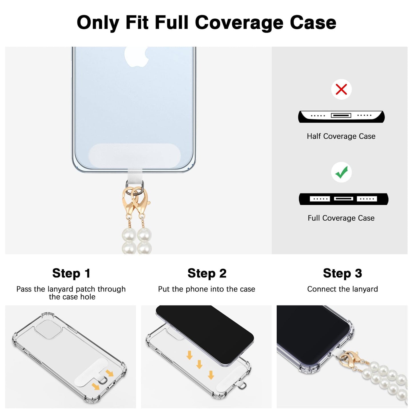 MoKo Universal Phone Lanyard, Pearl Beaded Cell Phone Chain Crossbody Strap Anti-Theft Detachable Women Cellphone Lanyards Around The Neck