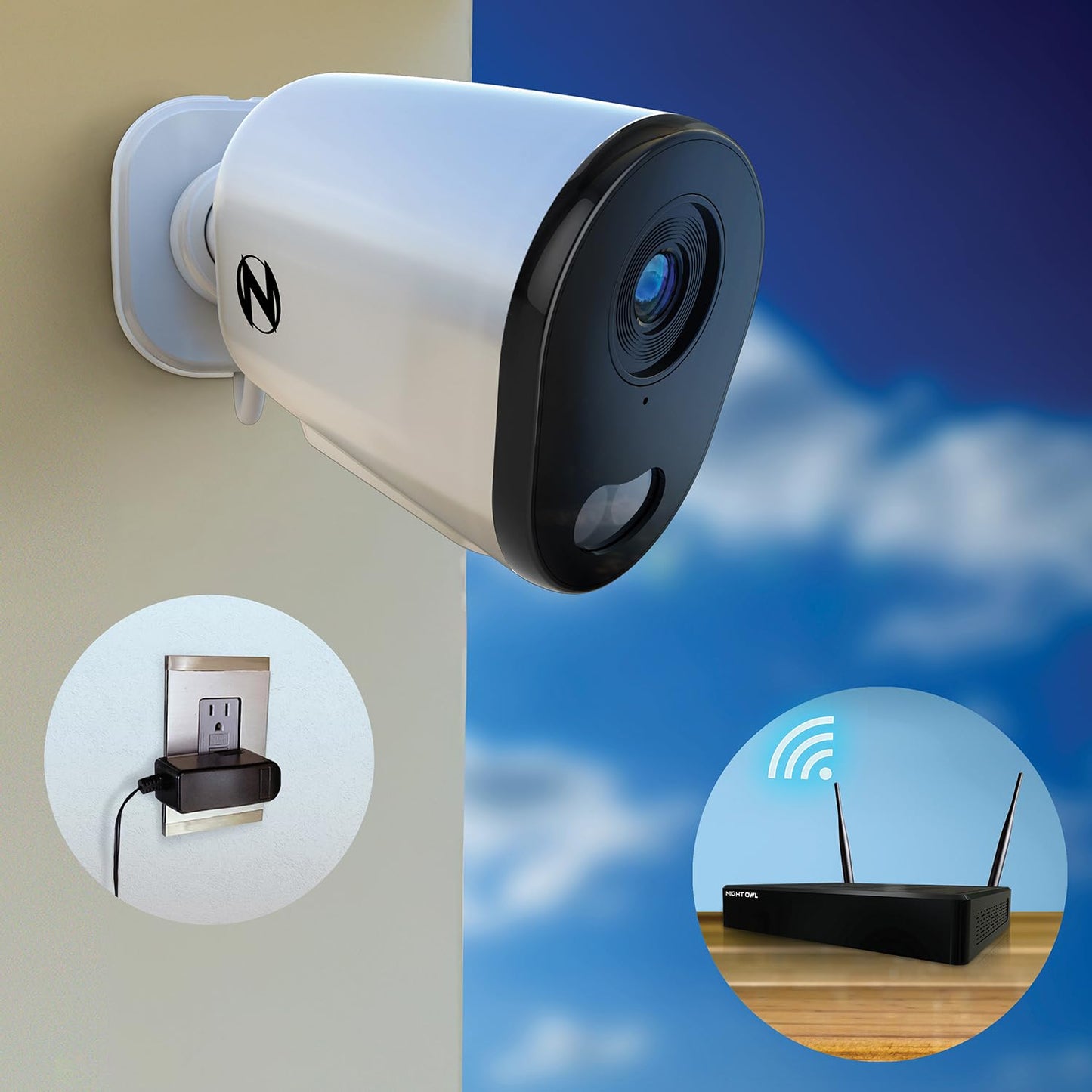 Night Owl 10 Channel Bluetooth Video Home Security Camera System with (6) Plug-in Wi-Fi 2K HD Indoor/Outdoor Spotlight Cameras with 2-Way Audio
