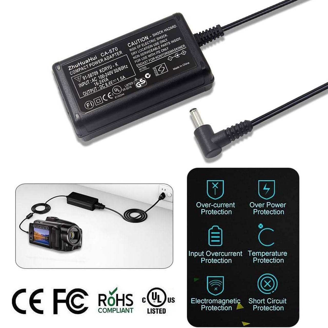 CA-570 AC Adapter Charger Compatible with Canon VIXIA HV/HF/HG Series: VIXIA HV10 VIXIA HV20 VIXIA HV30 VIXIA HF M32 VIXIA HF10 VIXIA HF11 VIXIA HF200