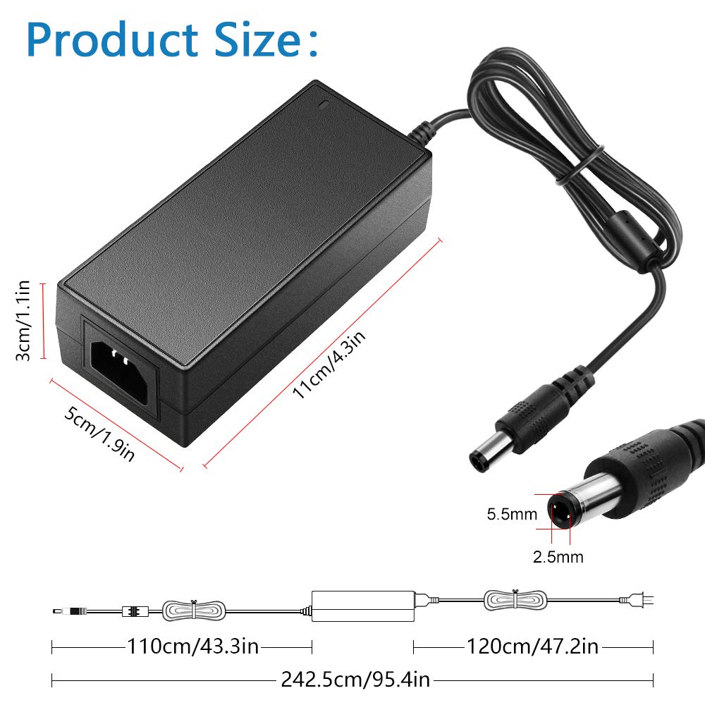SHNITPWR 24V 3A DC Power Supply Adapter AC 100V~240V to DC 24 Volt 3 Amp 72W Converter Transformer 5.5x2.5mm Plug for 5050 3528 LED Strip Light 3D…