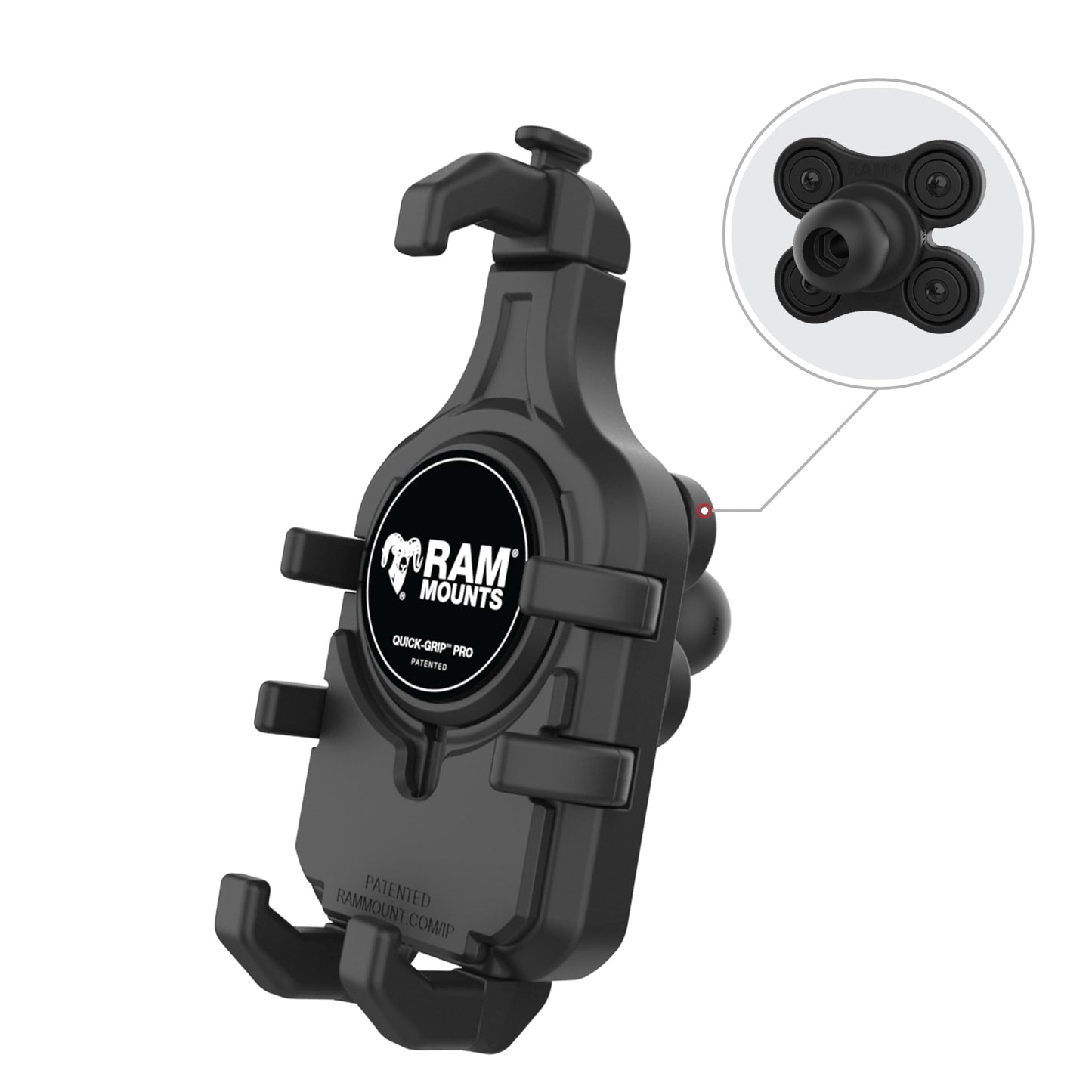RAM MOUNTS Quick-Grip Pro Motorcycle Phone Holder with Vibration Damper, B Size 1" Ball Mount for Smartphones & GPS Devices, RAM-HOL-PD5BVU