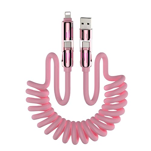 MFish 4-in-1 Coiled Universal USB Charging Cable -MAX 240W Fast Charging/Charger Cord with Multi USB Port for iPhone 16/15 14 13 iPad Samsung iPad