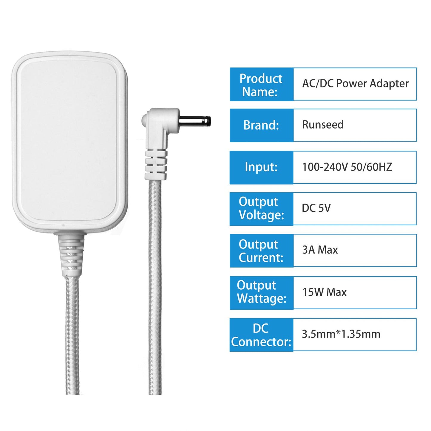 AC Adapter Power Supply 5V 3A for Aura AF900 AF700 AF600 Digital Photo Frame SR-A30503000U2 (White)