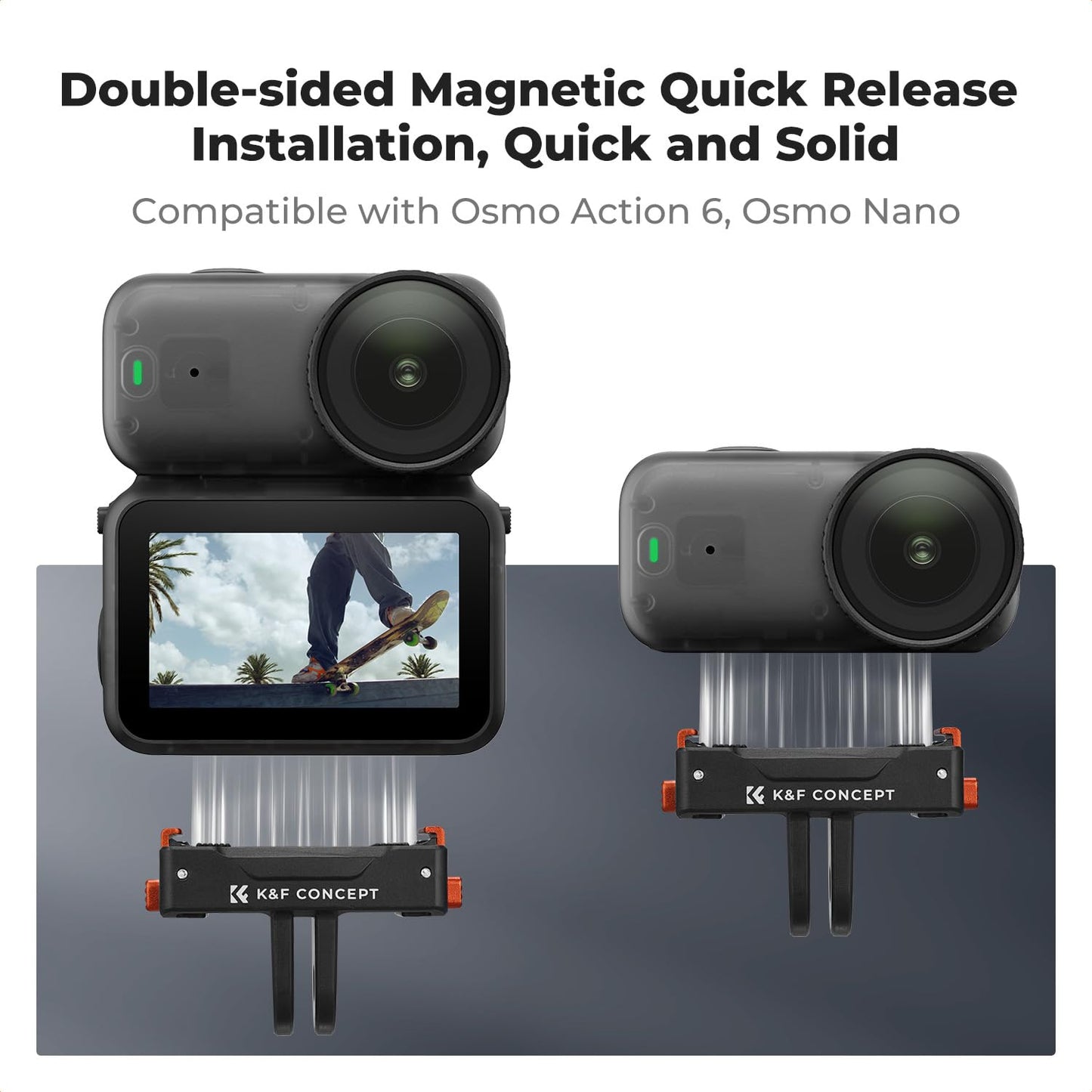 K&F CONCEPT 2 Pack Magnetic Adapter Mount for DJI Osmo Nano/Osmo Action 6, Quick Release Extension Base Bracket with 1/4" Adapter/Quick-Release Buckle