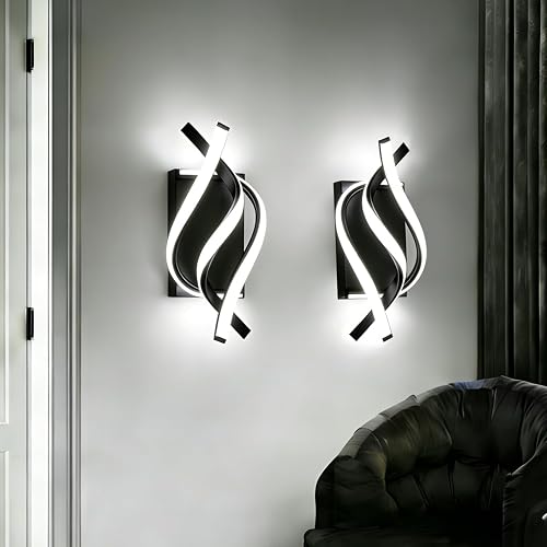 GLWET Wall Sconce of 2, Modern Wall Light Fixture Black Wall Mount Light for Mirror,Bedside, Bathroom, Bedroom, Hallway