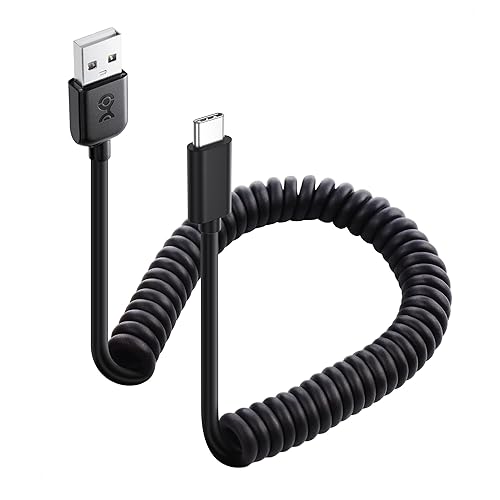 Cable Matters USB to USB C Coiled Cable with 3A/15W Fast Charging 1-4ft, Support Apple CarPlay, Android Auto, Coiled USBA to USBC Cable, for iPhone