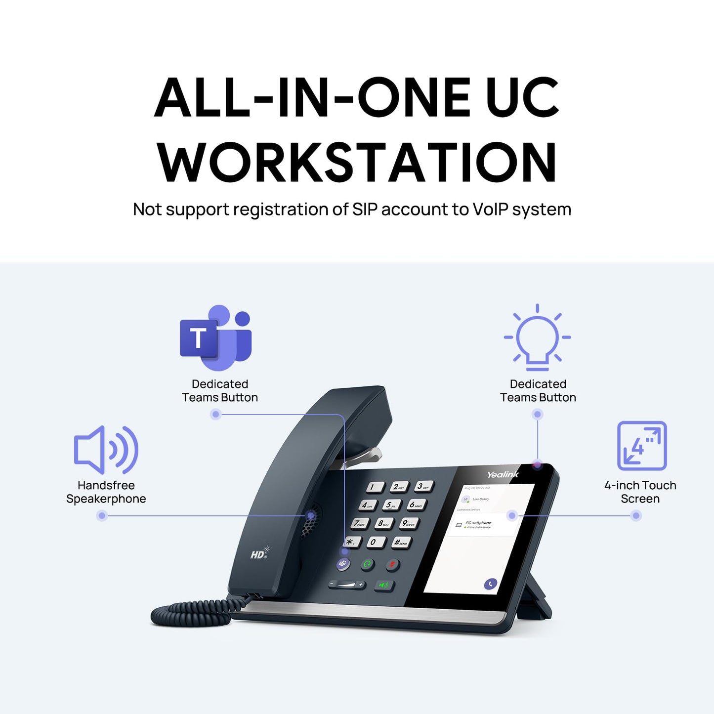Yealink MP45 Microsoft Teams Certified USB Desk Phone | NOT SIP/VoIP Compatible | Plug & Play,Powered by Computer via USB-A/C | Dedicated Teams/Skype