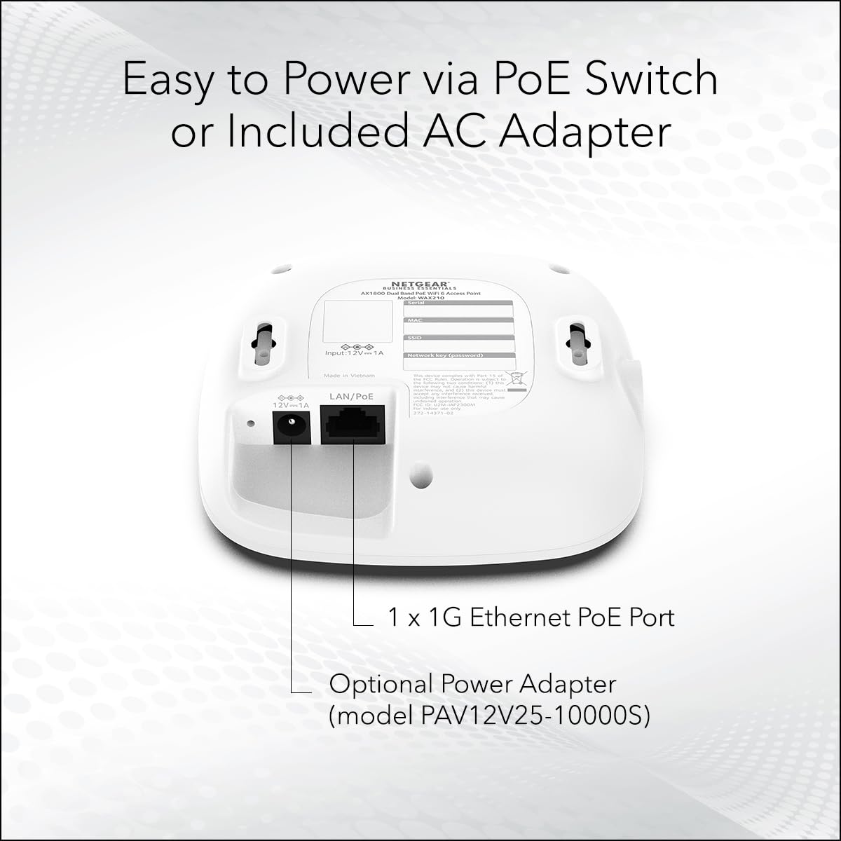 NETGEAR Wireless Access Point (WAX210PA) - WiFi 6 Dual-Band AX1800 Speed | 1 x 1G Ethernet PoE Port | Up to 128 Devices | 802.11ax | WPA3 | Compact
