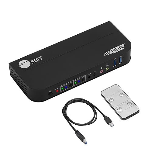 SIIG 2-Port 4K KVM Switch HDMI with Remote Control, 1x HDMI Output, 2X USB 3.2 Type-A Ports, EDID Bypass, Compatible with Windows and Mac