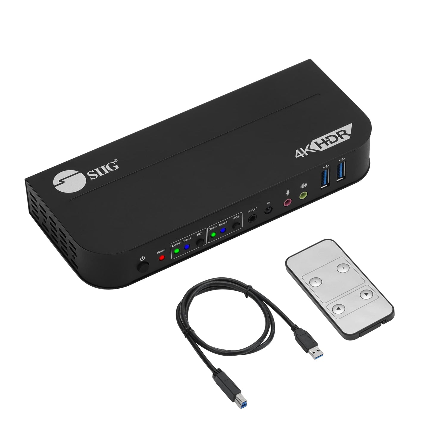 SIIG 2-Port 4K KVM Switch HDMI with Remote Control, 1x HDMI Output, 2X USB 3.2 Type-A Ports, EDID Bypass, Compatible with Windows and Mac