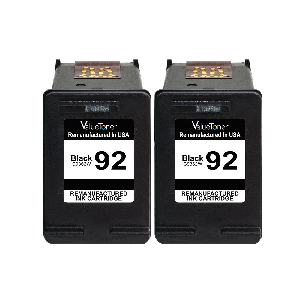 Valuetoner Remanufactured Ink Cartridge Replacement for 92 C9512FN C9362WN (2 Black) Compatible with Deskjet 5440 Photo, PSC 1510 1510xi 1507