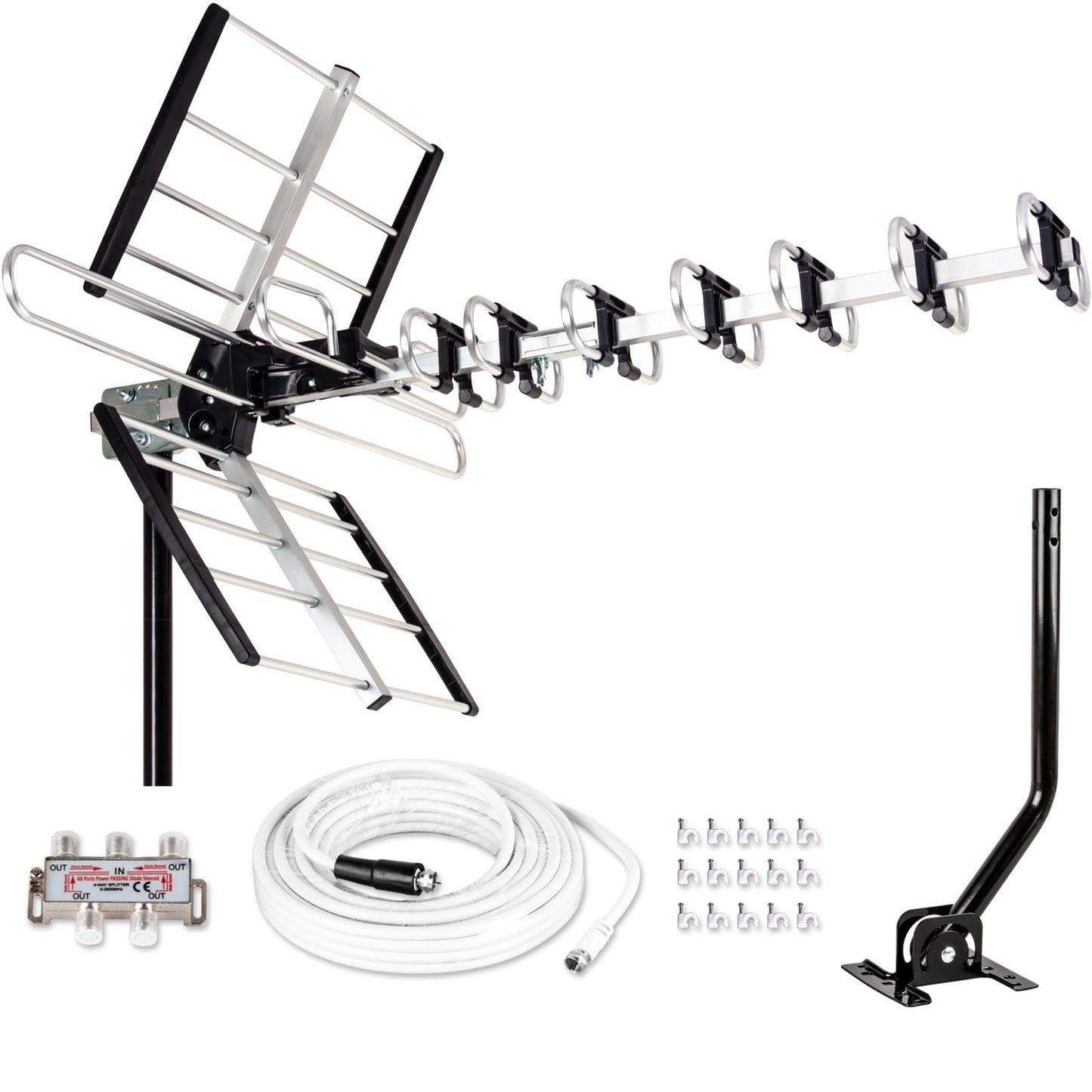 Five Star Outdoor HDTV Antenna up to 200 Mile Long Range, Attic or Roof Mount TV Antenna, Long Range Digital OTA Antenna for 4K 1080P VHF UHF Supports