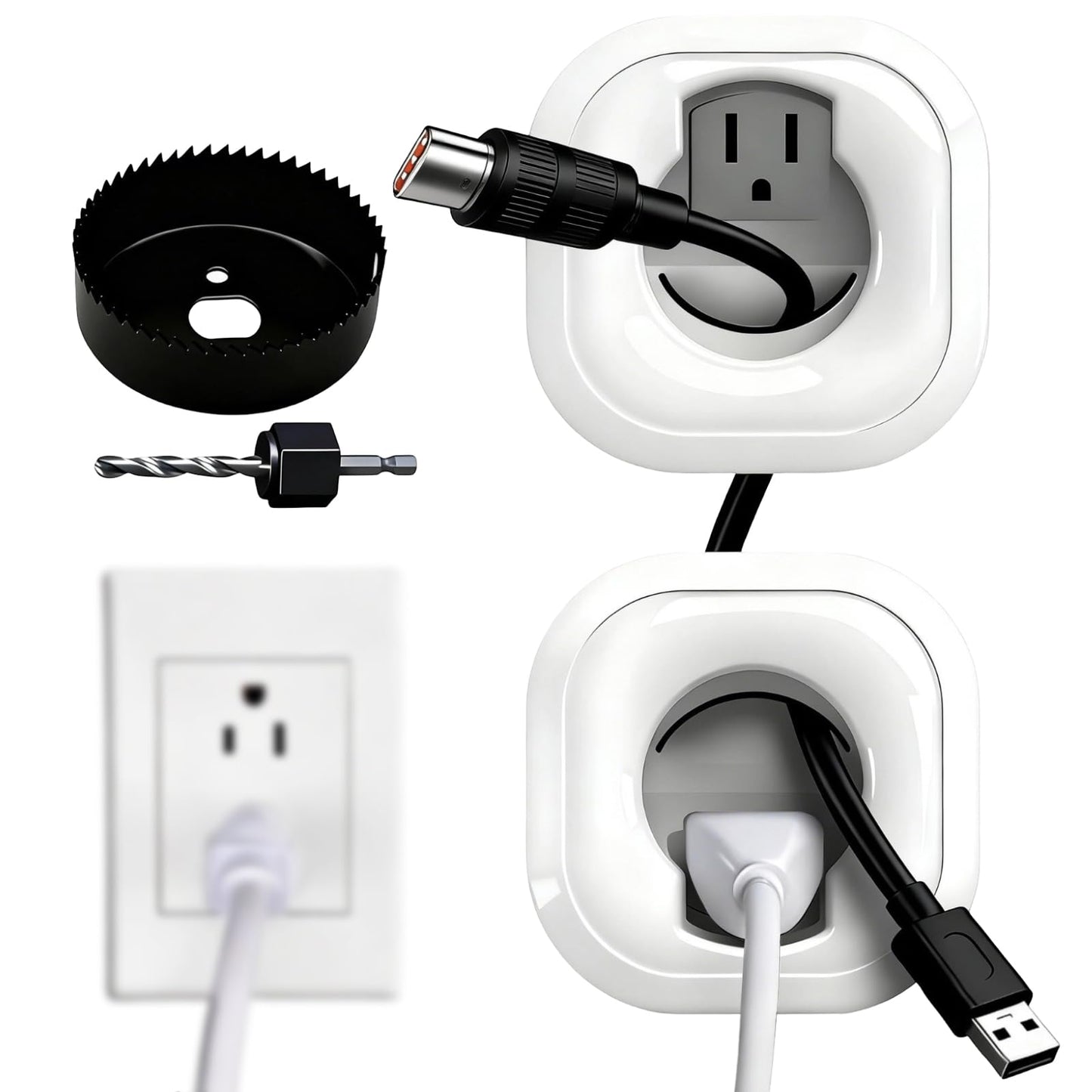 Naerza in Wall Cable Management Kit,All-in-One Voltage Adapted Cable Organizer, Streamline Wires for Living Room/Office | Easy Install Wall Wire