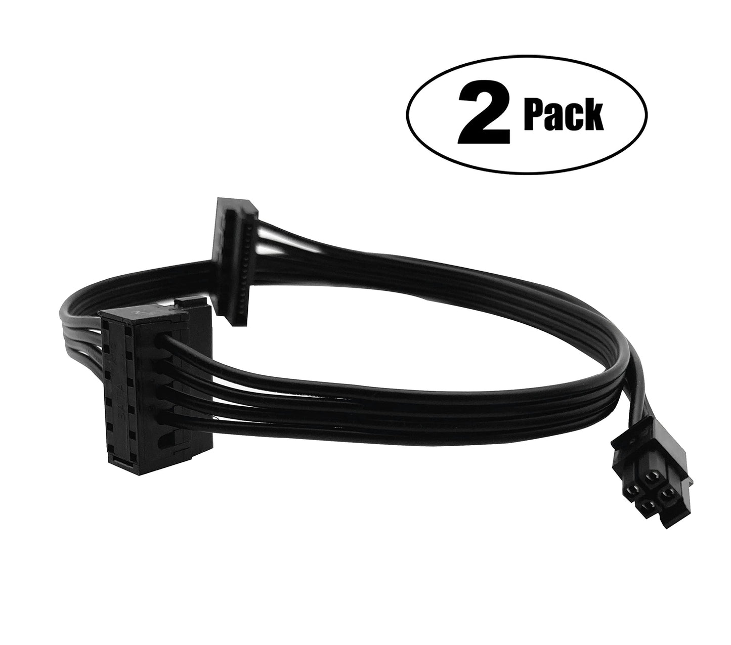 ROIPETK Mini 4-Pin to 2X Right Angle SATA Hard Drive Power Adapter Cable for Motherboard SATA Hard Drive Power Cable 18" (2Pack)