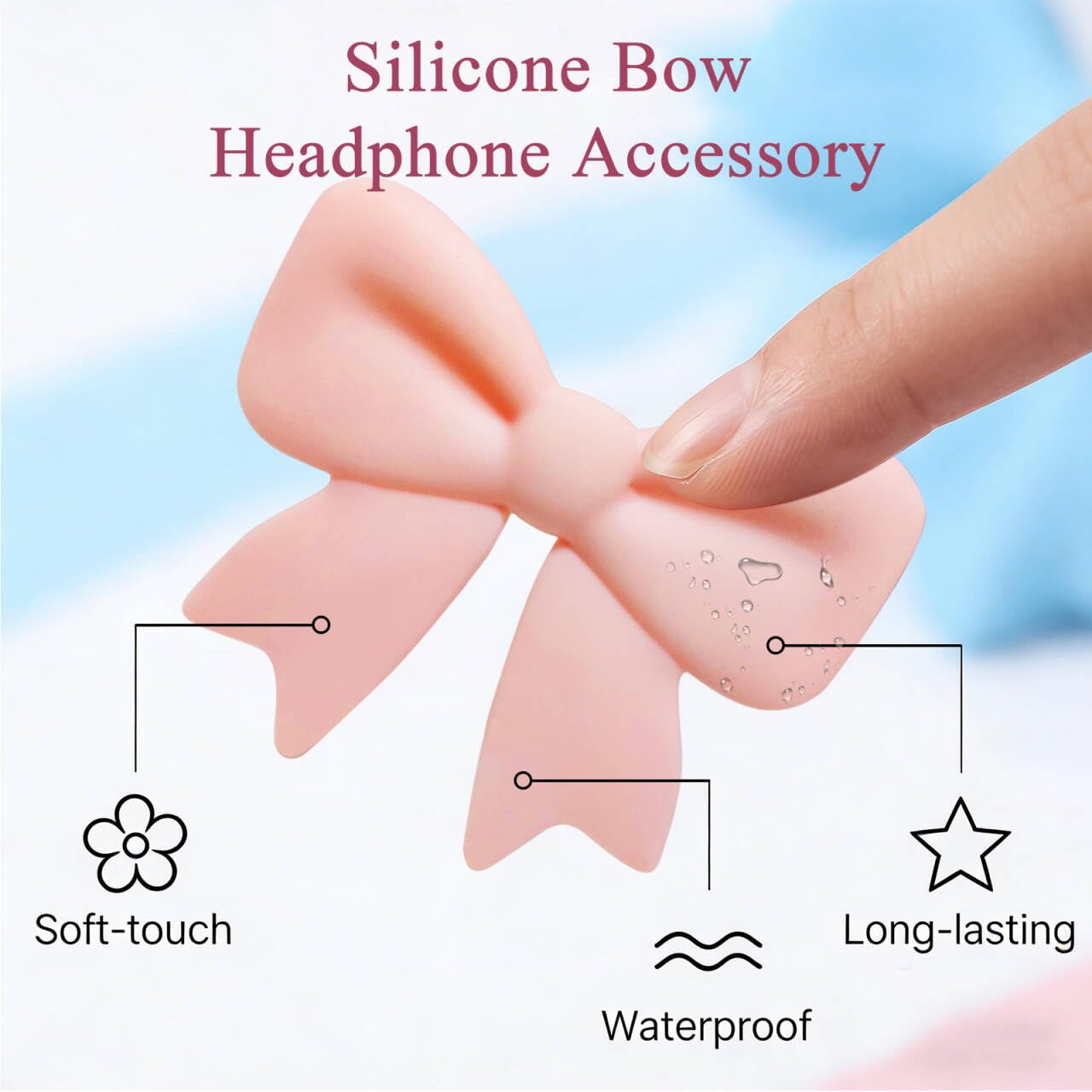 NEWFLAG 2 Pack Silicone Bow Headphone Accessory,3D Cute Clip-on Bows for Headphones,Detachable Decoration for Women,Girls and Gamers,Universal Fit