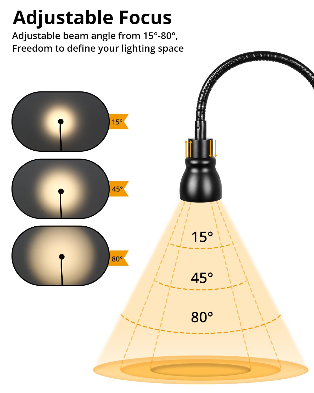 Qeeltek Amber Eye-Caring Book Light for Bed - Adjustable Clip Lamp with Zoomable Lens, Strong Clamp, and Flexible Neck, Ideal for Reading, Studying