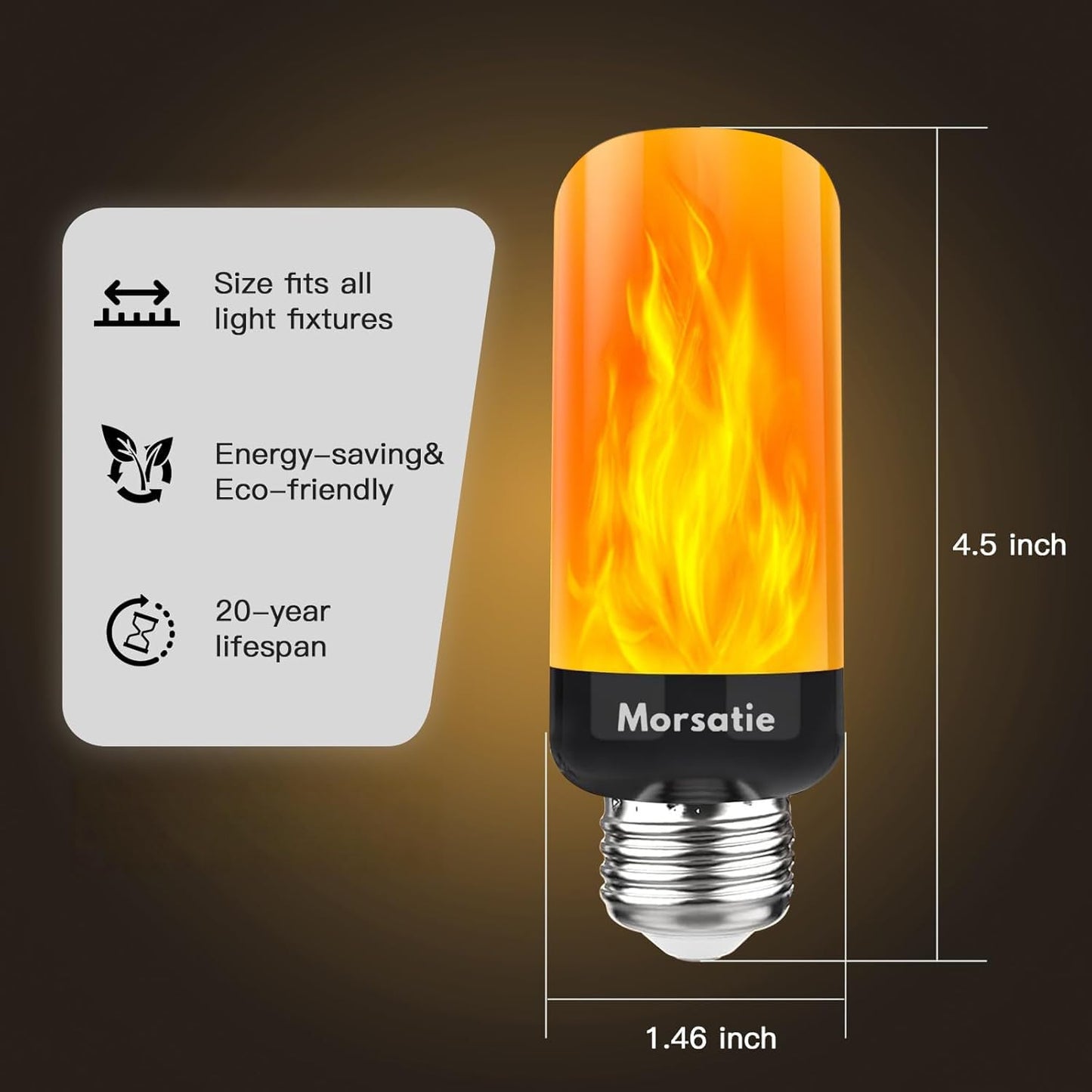 Morsatie E26 Flame Light Bulb Real Flickering Effect, 4 Mode for Home Decor