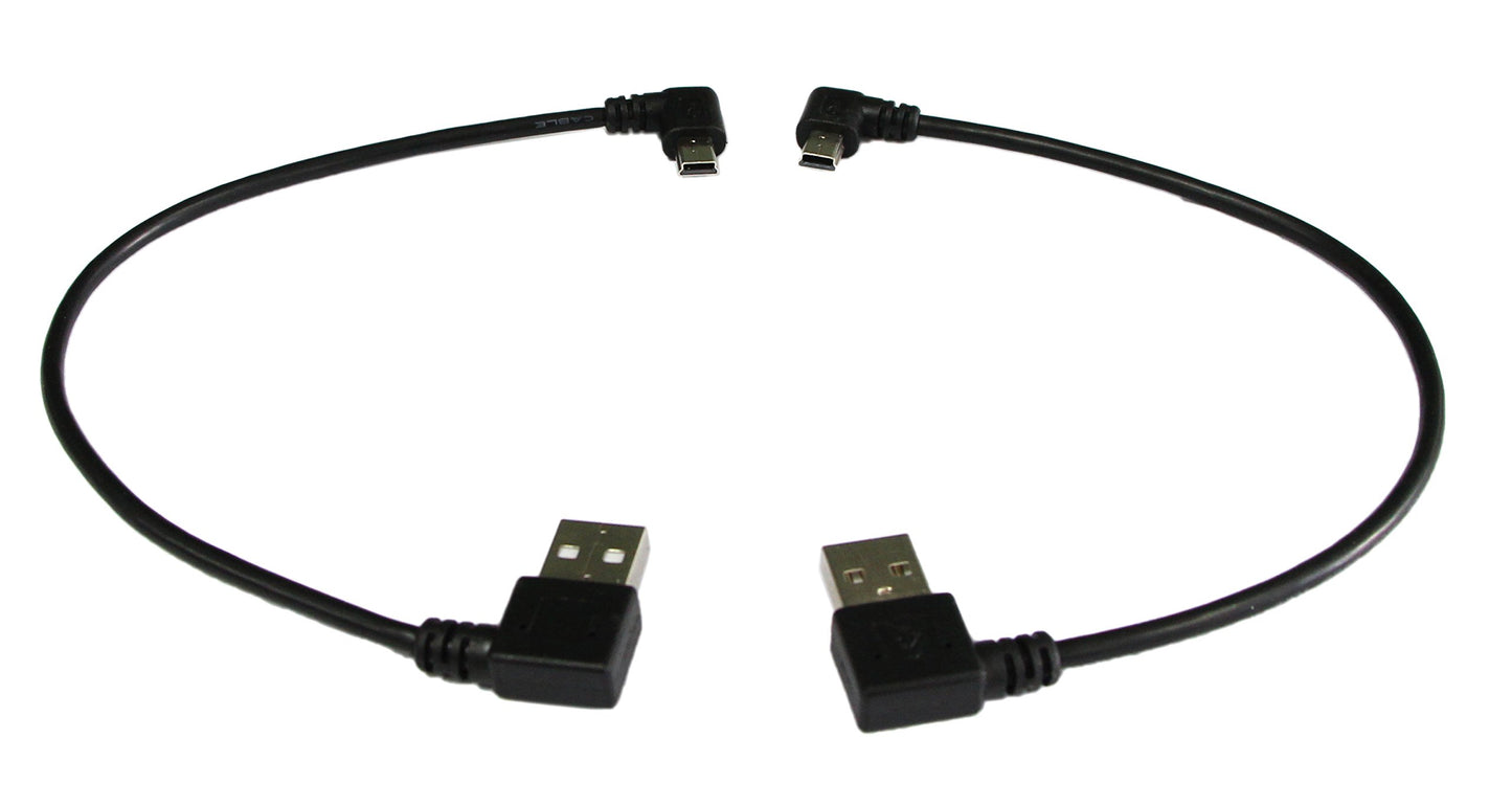 CERRXIAN 9Inch Mini USB Cable Combo Mini USB Right Angle & Left Angle Male to USB Type A 2.0 Right Angle Male Data Sync and Charge Cable