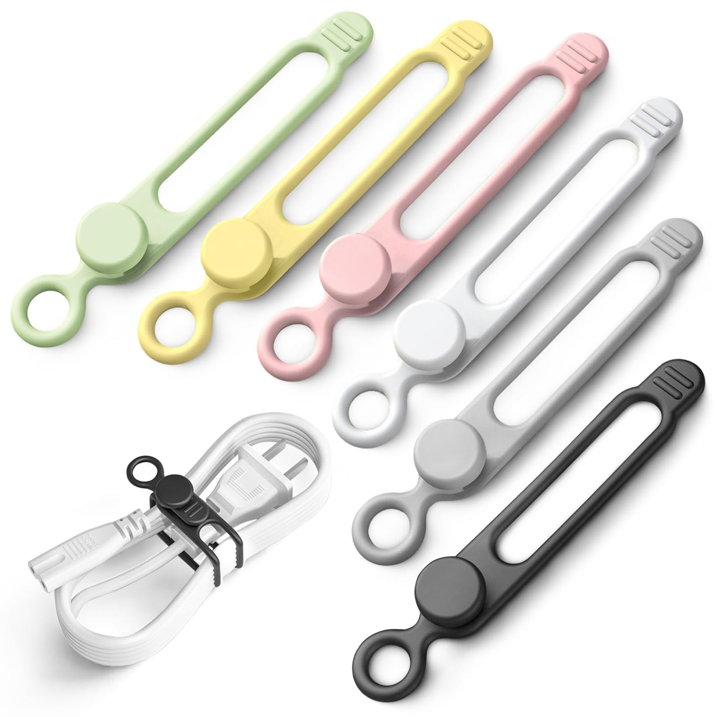 LOOHOI 30Pcs Silicone Cable Ties,Reusable Data Cable Organizer for Office, Multipurpose Elastic Cord Management Ties for Bundling and Fastening Cable