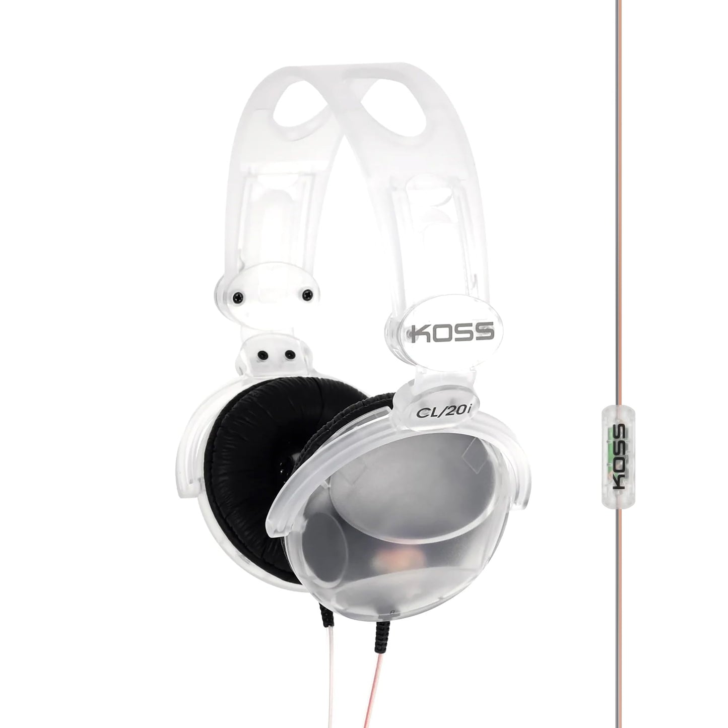 Koss CL20i Clear Transparent On-Ear Headphones, in-Line Microphone and Remote, Retro Style, 3.5mm Plug