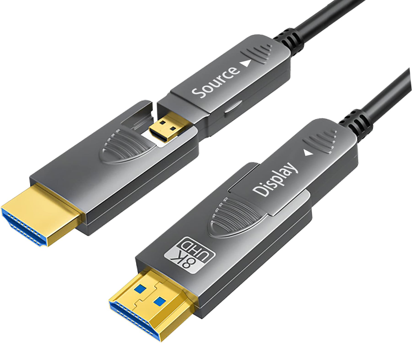 SkyeySnail 8K Fiber Optic HDMI Cable 6.6ft/2m, Micro HDMI to HDMI 2.1, Detachable Type A+D, 48Gbps Ultra Speed, HDR, 3D, eARC, in Wall CL2 / CL3