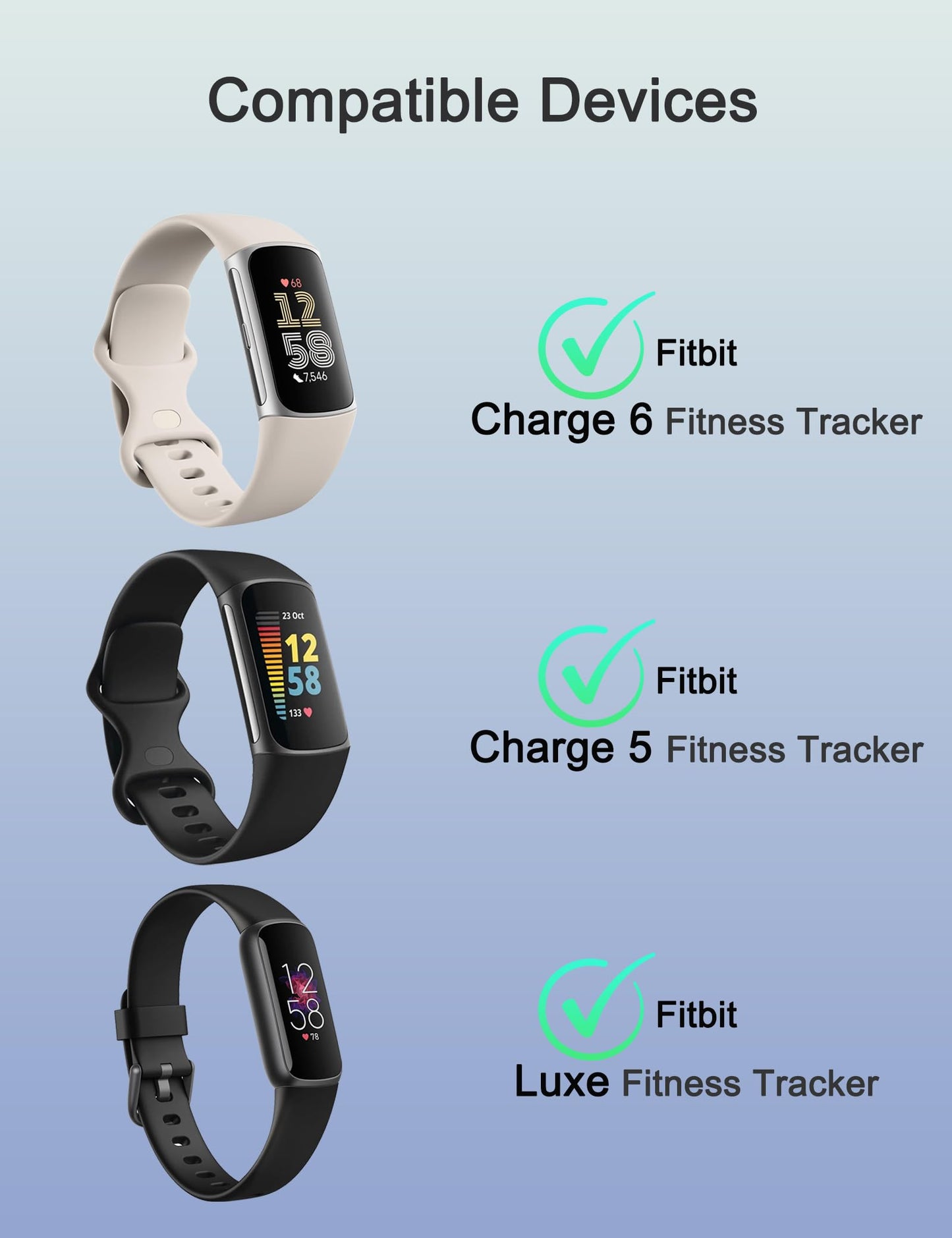 Bicmice Charger Compatible with Fitbit Charge 6/Charge 5/Luxe Charger Cable Replacement for Fitbit Charge 6,5,Luxe Fitness Tracker-3.3Ft/1M