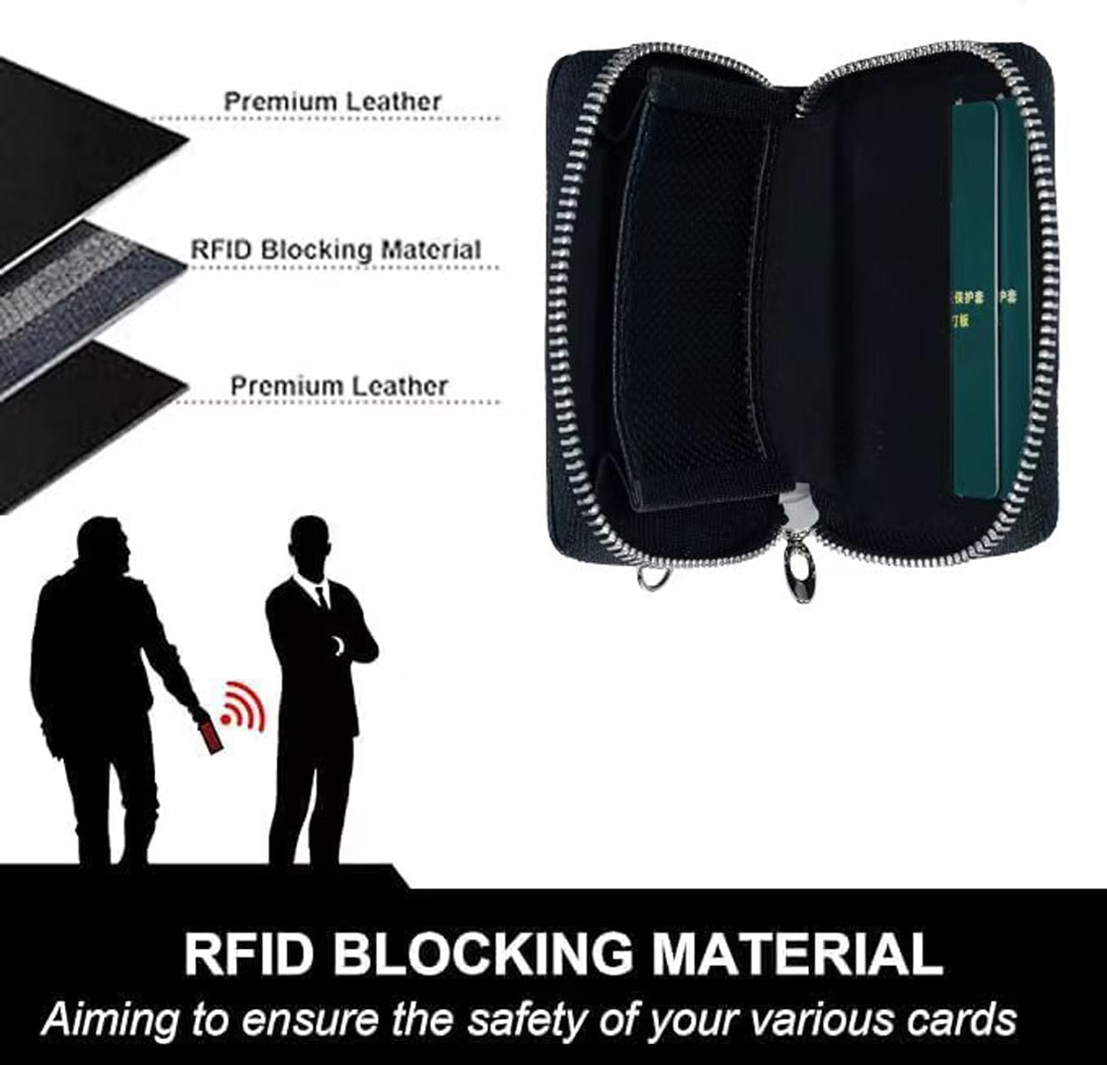Strong Magnetic for MagSafe Wallet Pouch / Pixelsnap, Zipper Pocket Large Capacity for Earpod/Earphone/Car Keys & More, 3 Card Slots RFID Block