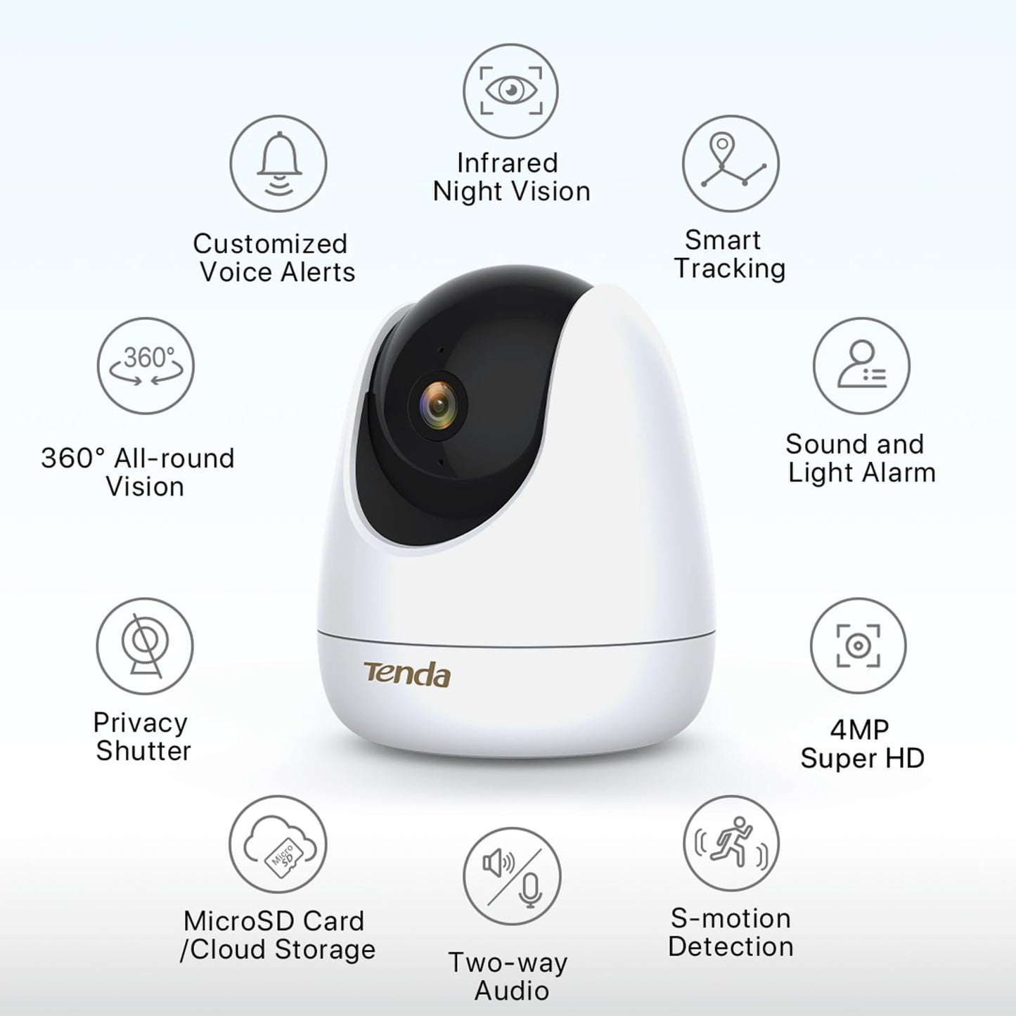 Tenda 2.5K Security Camera Indoor,4 MP Pet/Baby Cameras for Home Security, 2-Way Audio, Human/Pet/Baby Crying Detection, Night Vision, Plug-in WiFi
