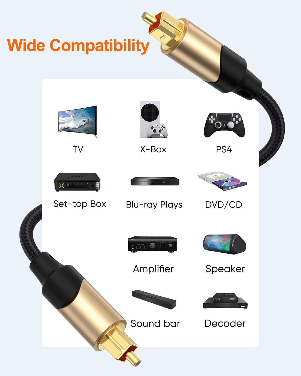CableCreation 6FT Optical Audio Cable, Toslink Cable Male to Male Digital Optical Audio Cable with Gold Plated for Home Theater, Sound Bar, TV, Xbox