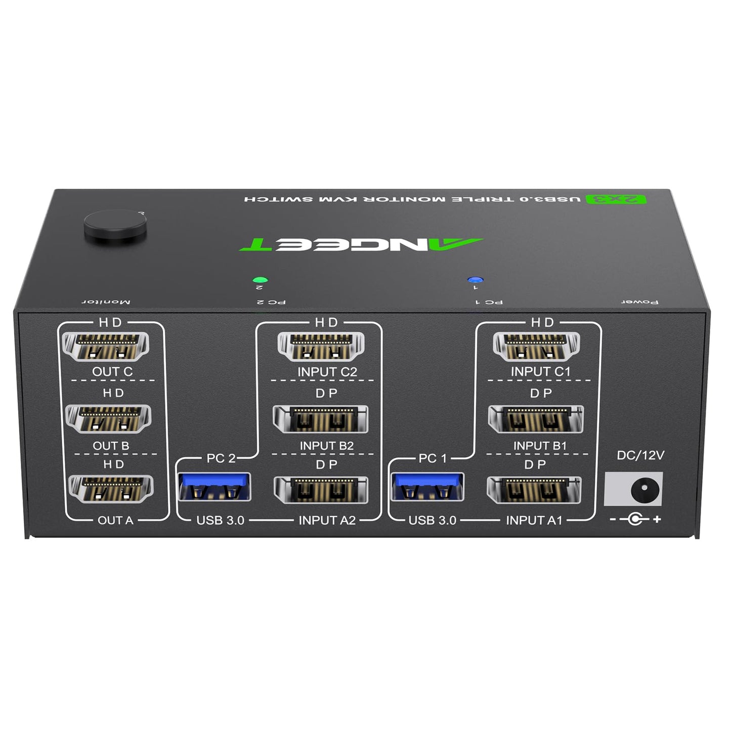 KVM Switch 3 Monitors 2 Computers 8K@60Hz 4K@144Hz, USB 3.0 Triple Monitor KVM Switch with 4 USB 3.0 Ports, 2*Displayport+1*HDMI in,3*HDMI Out,Wired