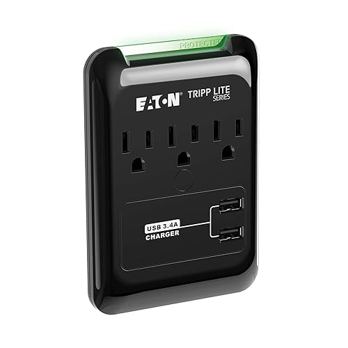 Eaton Tripp Lite Series SK30USB 3 Outlet Extender Surge Protector Power Strip with 2 USB Charging Ports, 540 Joules, Portable Travel Multi Plug Wall