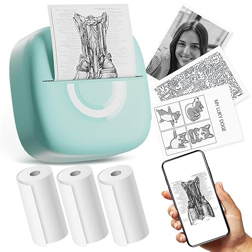 Cabaro Mini Printer Sticker Thermal Printer with 3 Rolls Paper, Bluetooth Portable Phone Print Pods,Study Sticker Maker for Pictures, Photos