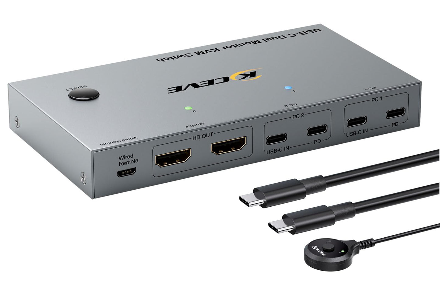 KCEVE KVM Switch 2 Monitors 2 Computers USB C, KVM Switch USB-C for 2 Laptops Sharing 2 Monitors and 4 USB3.0 Devices, 4K@60Hz, 100W PD, MST, Wired