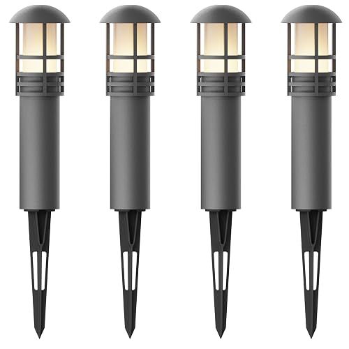 VENUS MANUFACTURING Low Voltage Bollard Lights 4PK Kits, 3W LED Outdoor Landscape Lighting 120Lumen Pathway Light 3000K Warm White Wired Walkway